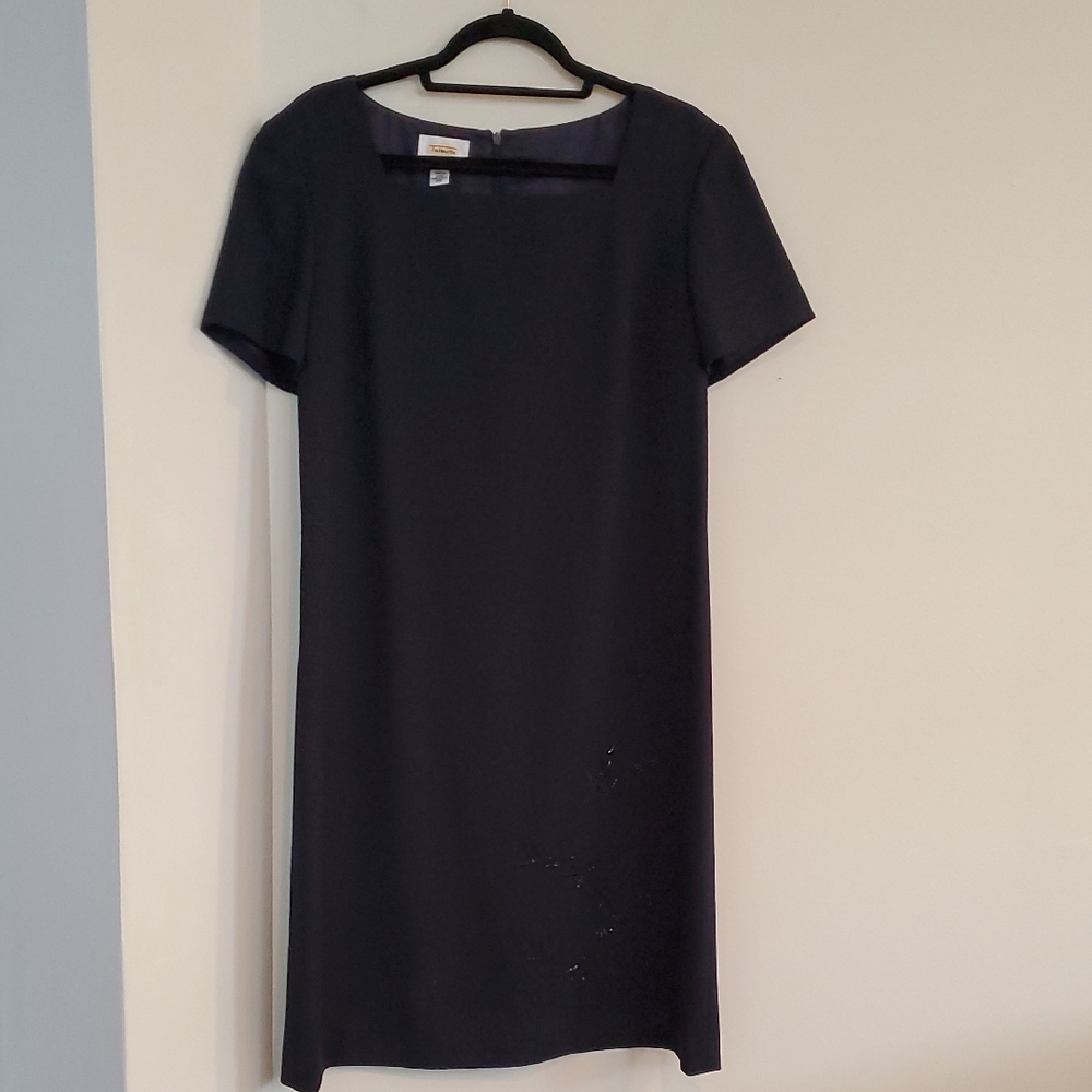 Talbots Dress Size 14 Navy Blue Short Sleeve Embroidered Beaded Sheath Dress